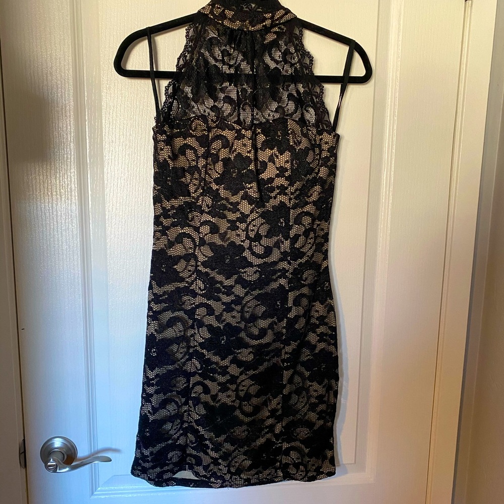 Black and nude high neck lace dress